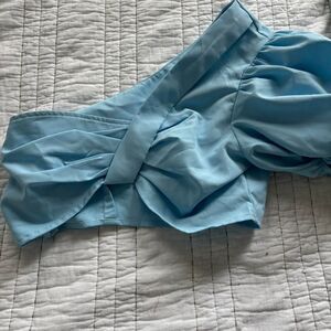 SHEIN One Shoulder Dressy Vacation Small Women's Light Blue Crop Top Blouse